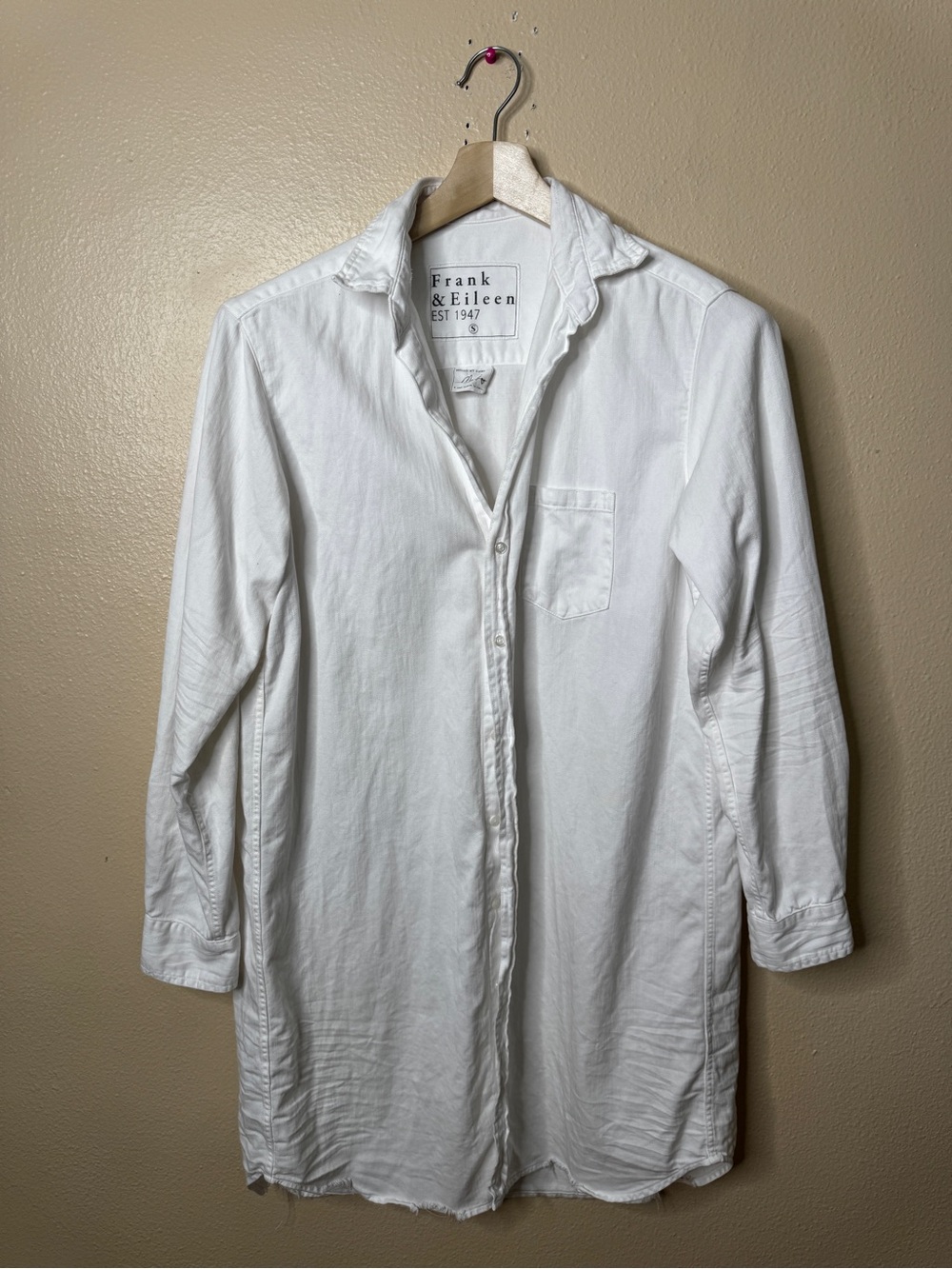 Frank & Eileen Womens Shirt Dress S Mary White Cotton Long Buttons Raw Hem USA